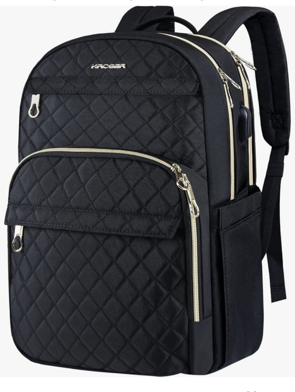 KROSER 15.6" Quilted Laptop Backpack w/USB Charging Port